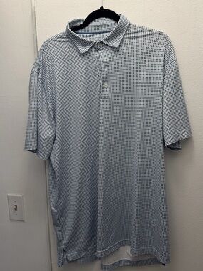 johnnie-O Light Blue and White Micro-Check Polo